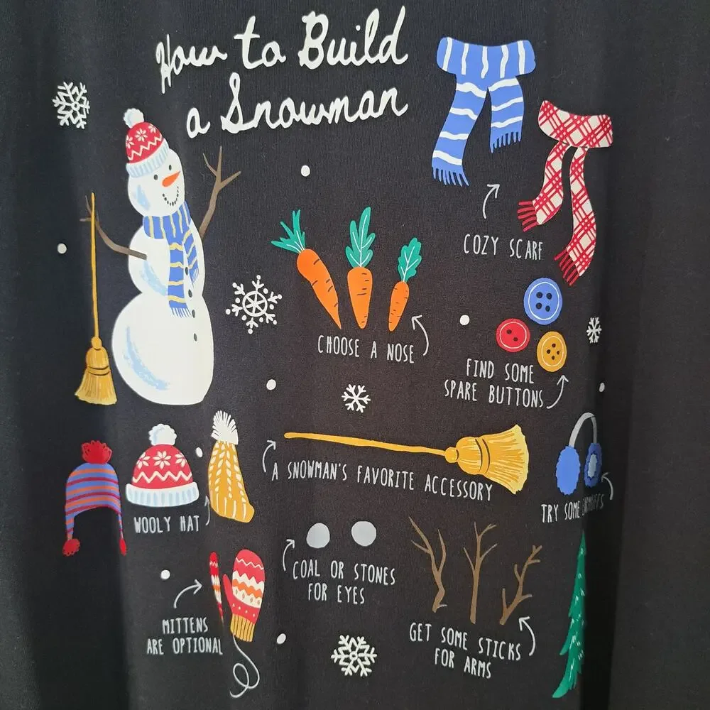 Joy Spun Black "How To Build A Snowman" Sleep Shirt Women's Plus 3X - Picture 2 of 5